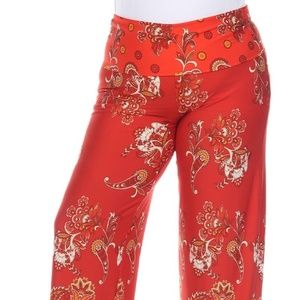PLUS SIZE RED & WHITE PAISLEY PRINT WIDE-LEGGED PALAZZO PANTS #PS550